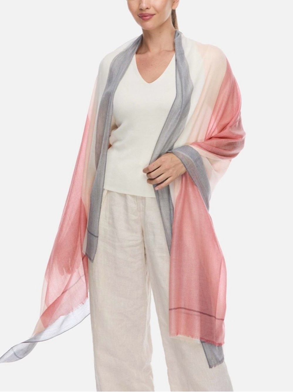 Versatile Featherlight Pink/White/Grey Superfine Sheer Cashmere Scarf